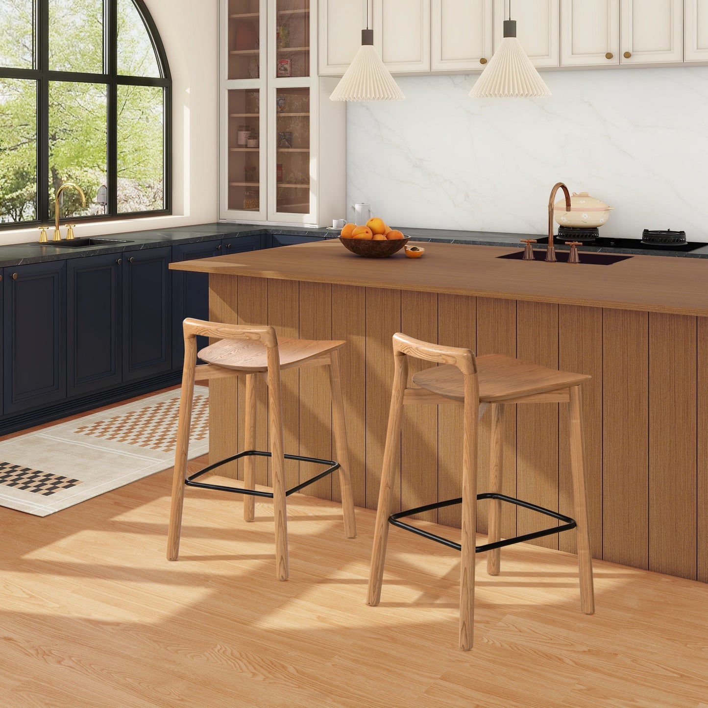 Counter Stool with Low Back and Black Iron Footrest
