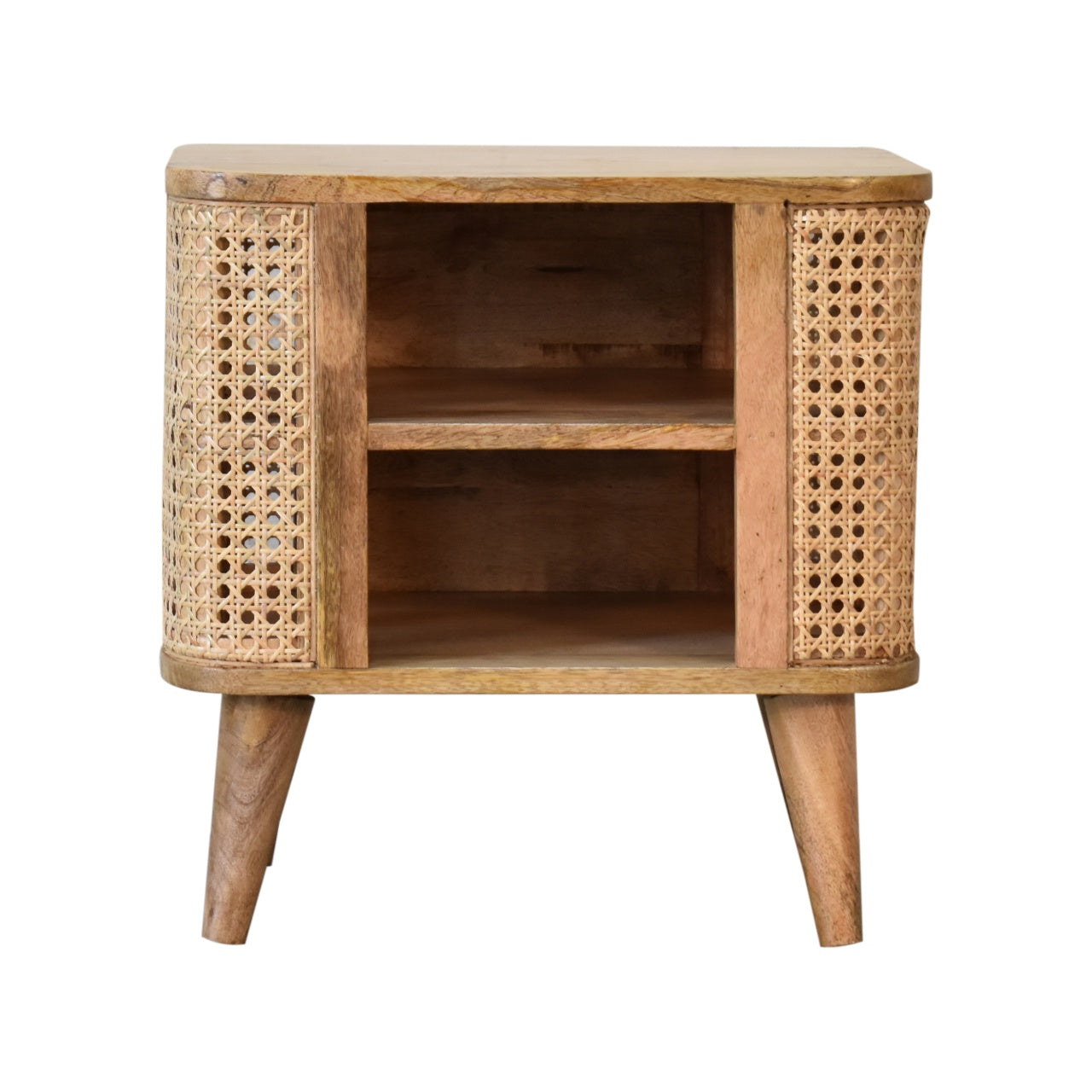 Decipher Wood and Rattan Bedside with 2 Open Shelves