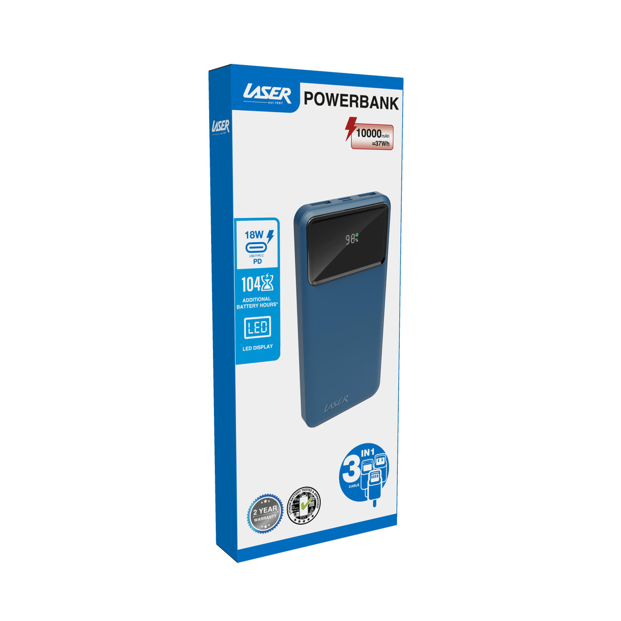 Laser 10000mAh Powerbank 18W PD with LED Indicator (Navy)