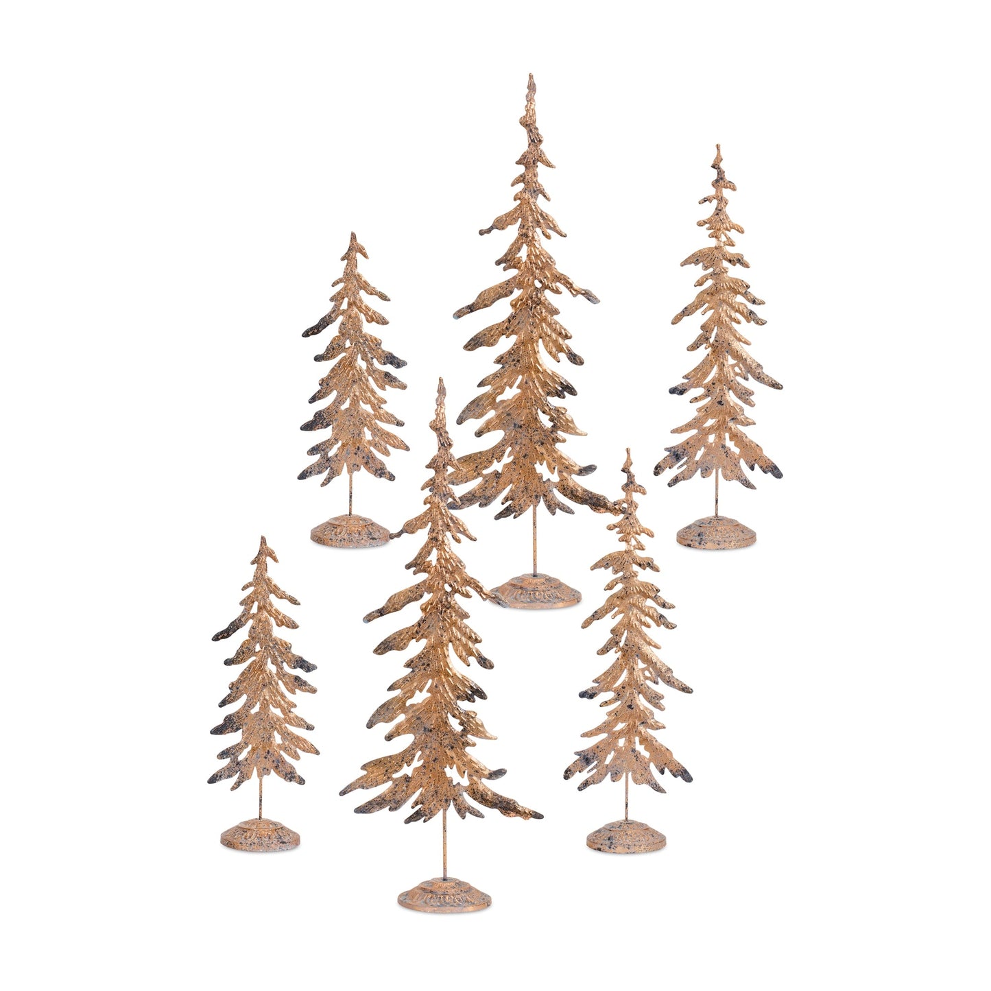 Rustic Bronze Metal Cut Out Tree Décor, Set of 6