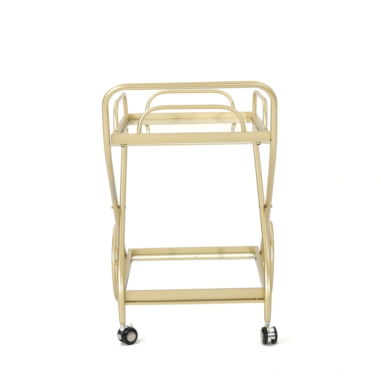Allegro Outdoor Bar Cart with 2 Tempered Glass Shelves and Metal Frame