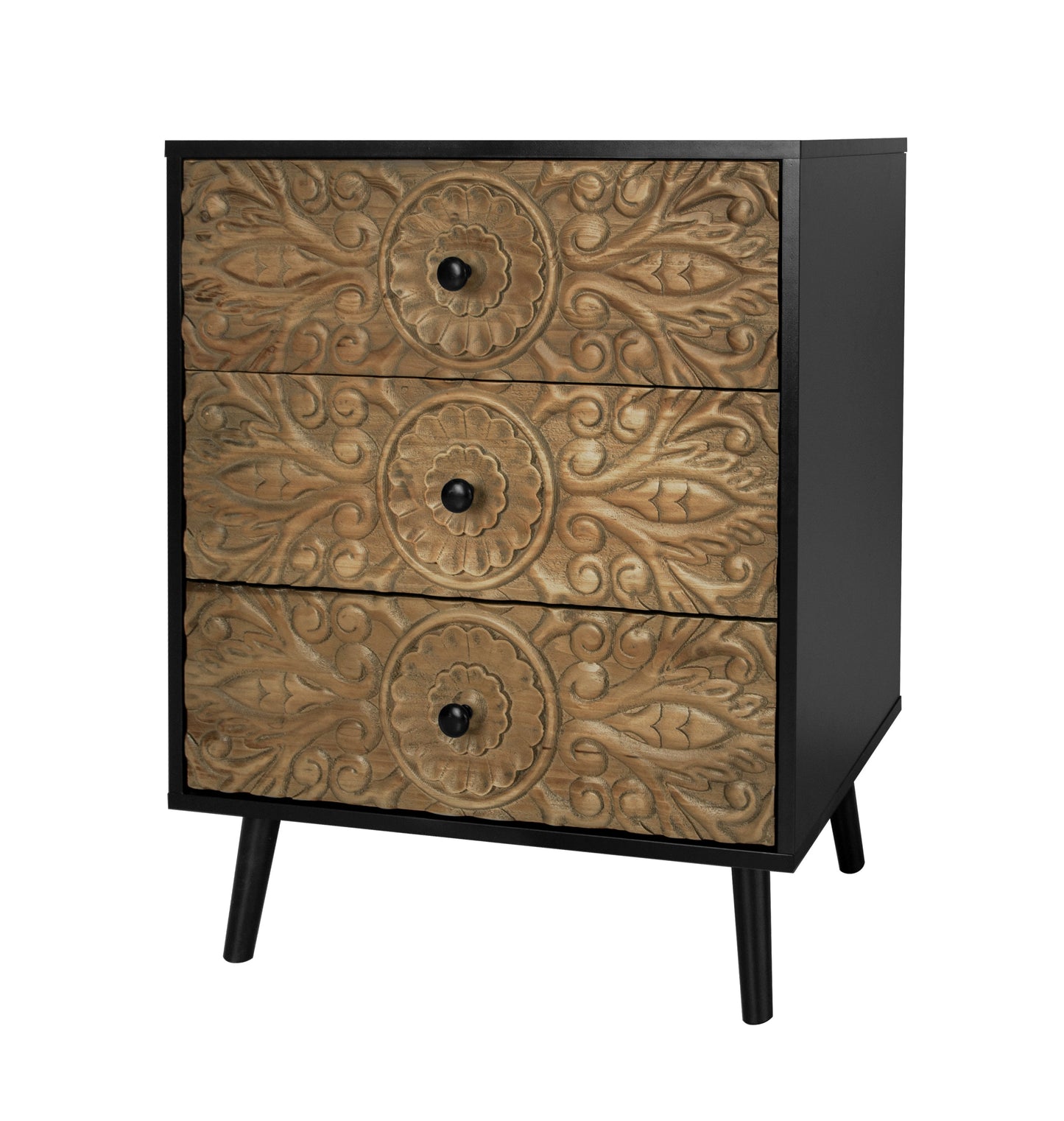 Cabinet with 3 Drawers and Hand-Carved Design