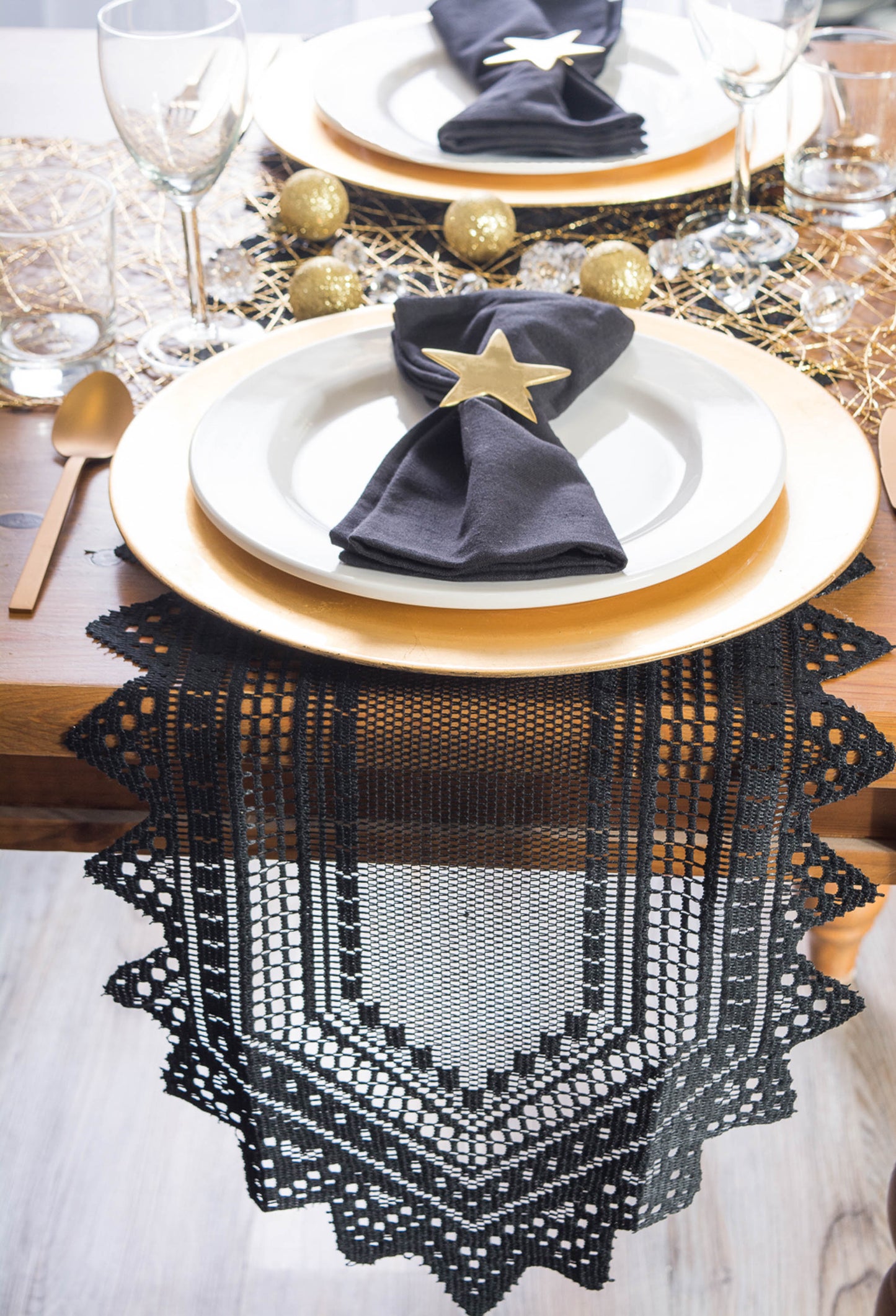 Black Nordic Lace Table Runner 14X72