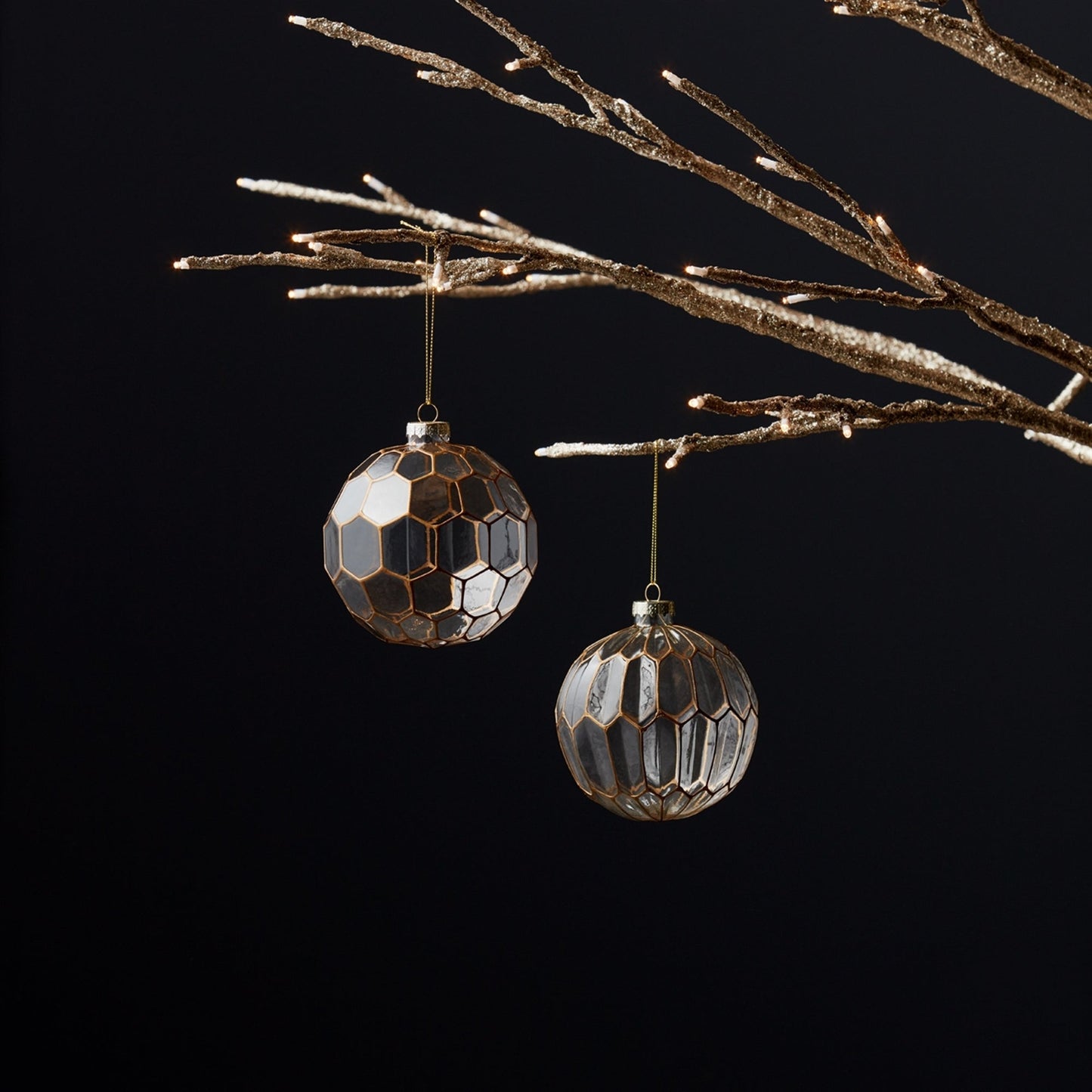 Clear Glass Ornament with Gold Geometric Design, Set of 6