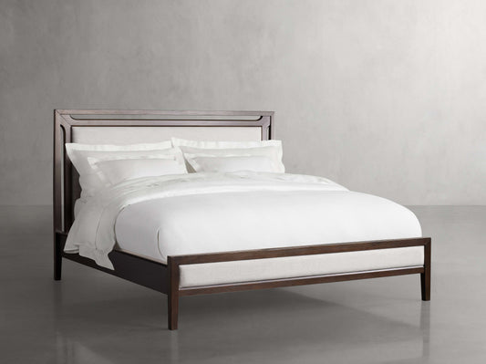 Brock Upholstered Gallery Bed in Bahasa Brown