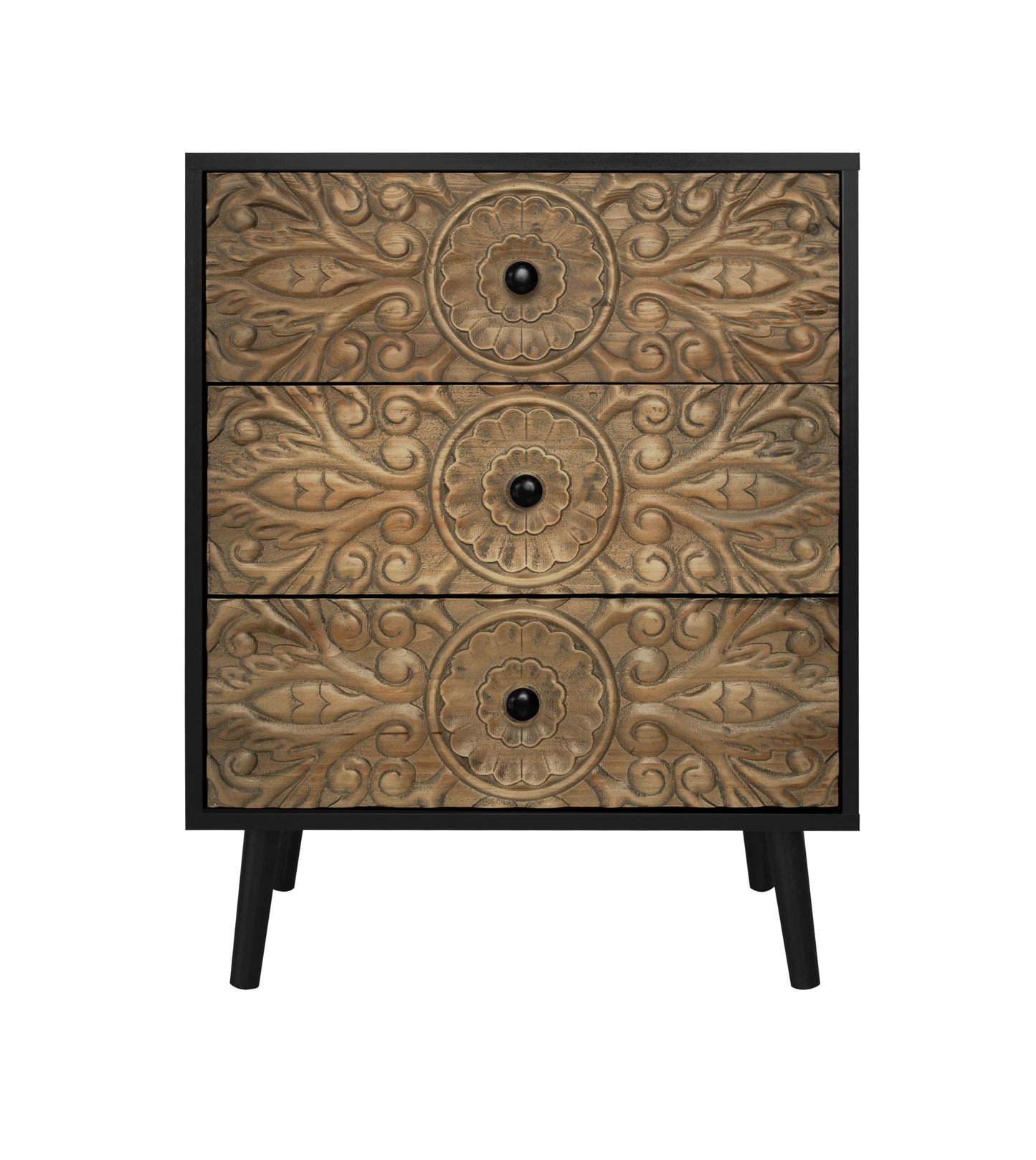 Cabinet with 3 Drawers and Hand-Carved Design