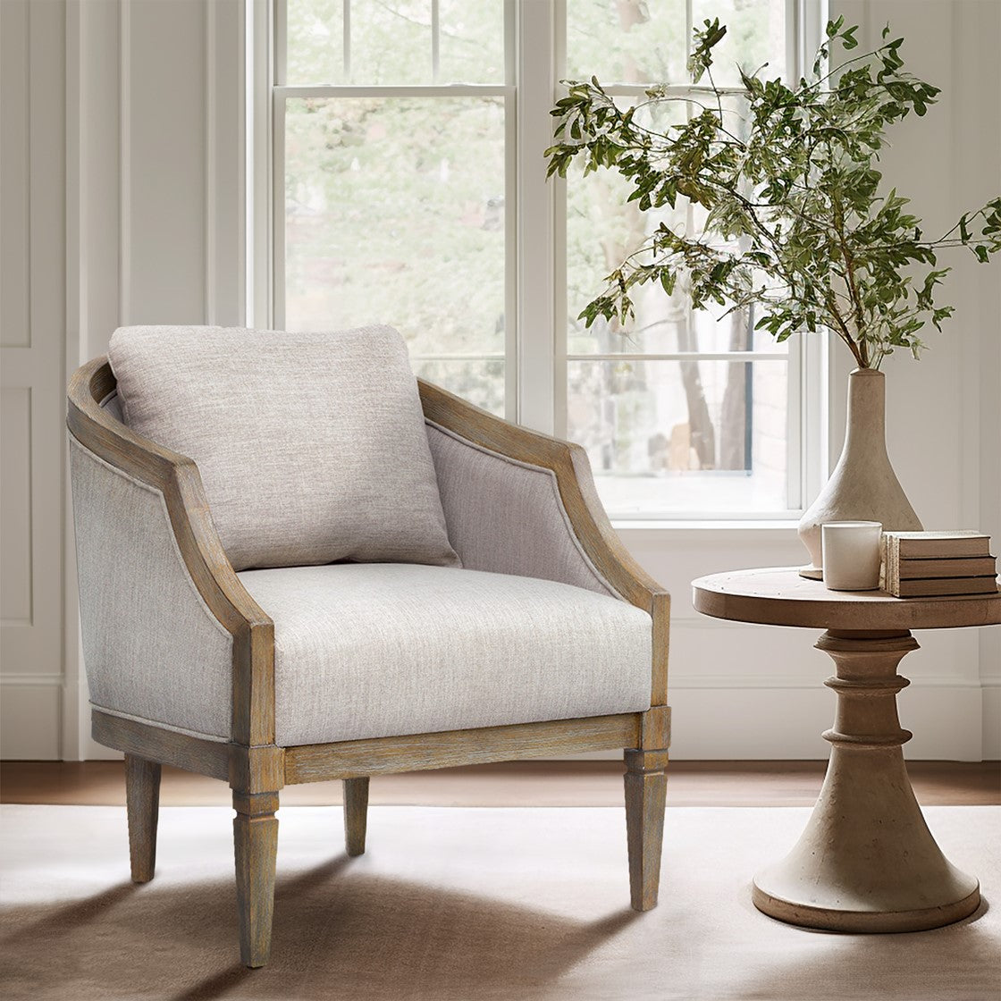 Upholstered Accent Chair with Removable Back Cushion and Recessed Arms