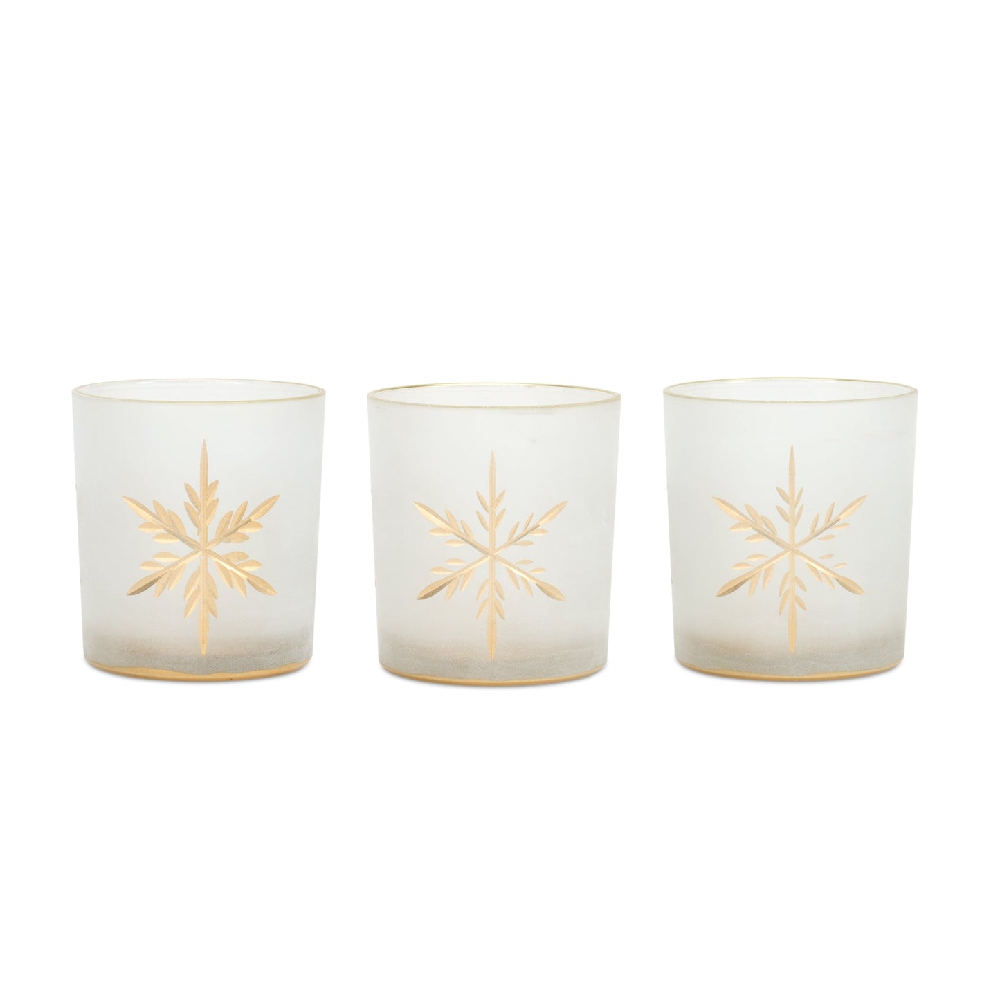 White Frosted Glass Snowflake Votive Candle Holder, Set of 3