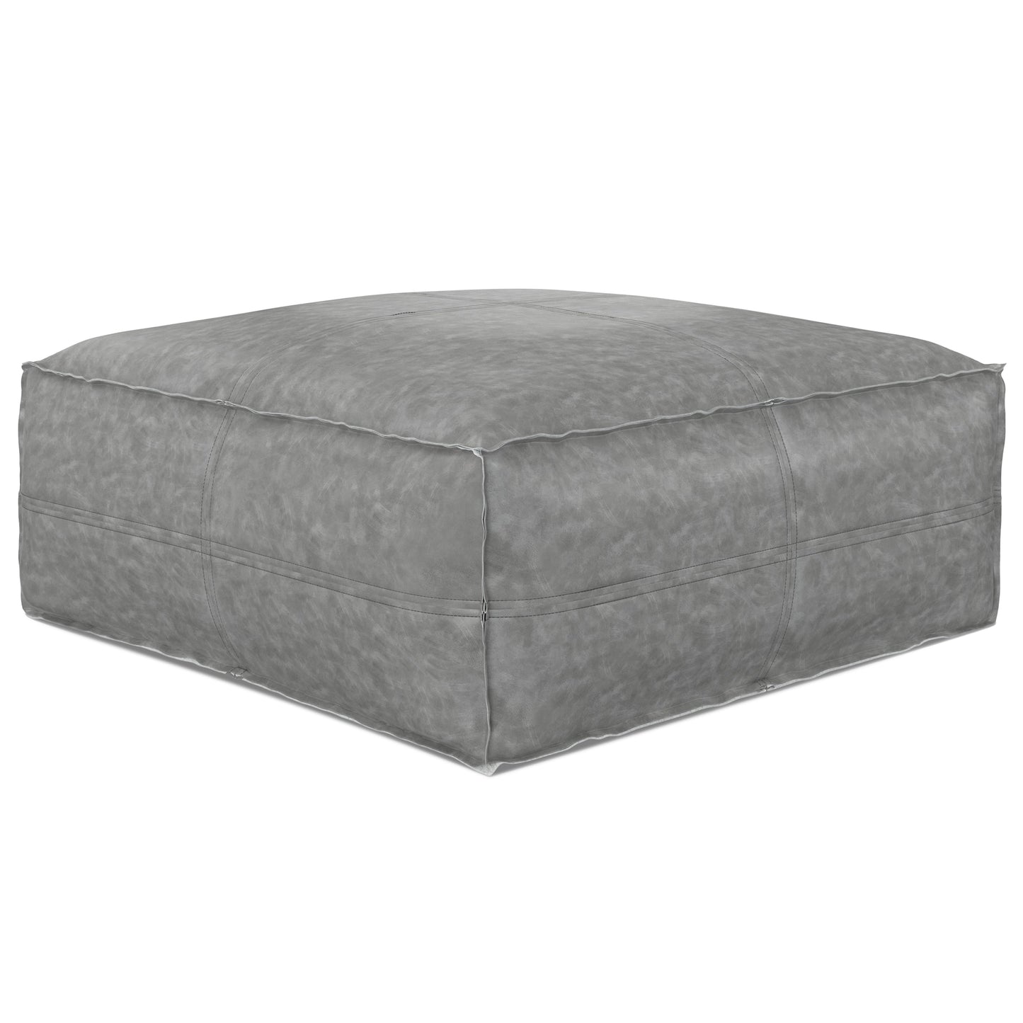 Ascendant Faux Leather Square Pouf with Top Stitching Detail