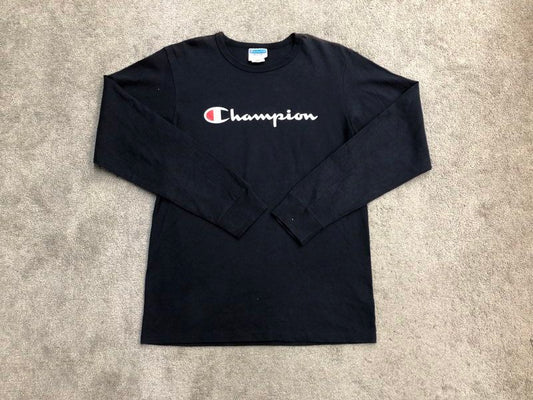 Champion T-shirt Mens Medium Blue Long Sleeve Crew Neck T Shirt Spell Out Logo