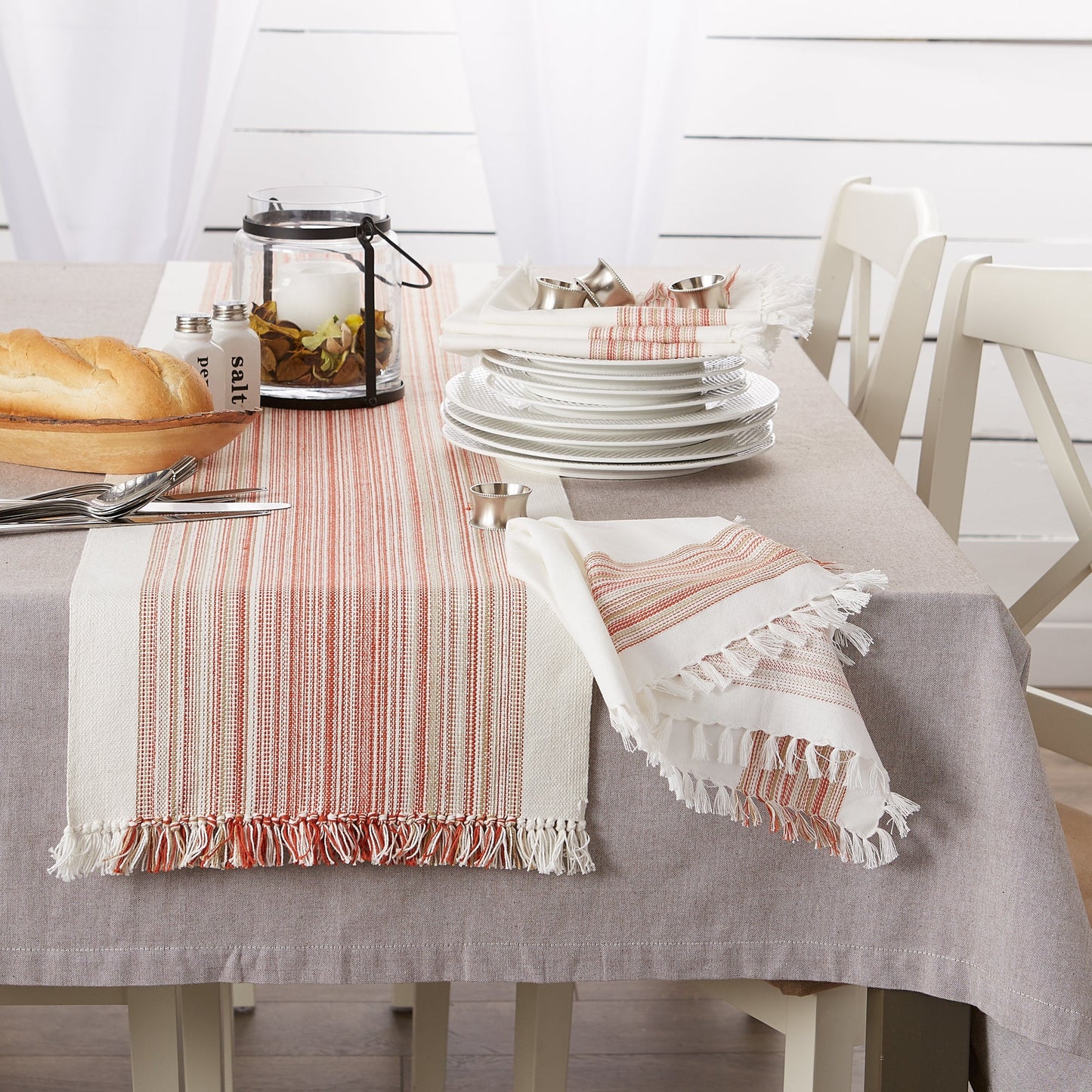 Pimento Striped Fringe Ribbed Table Runner 14X108