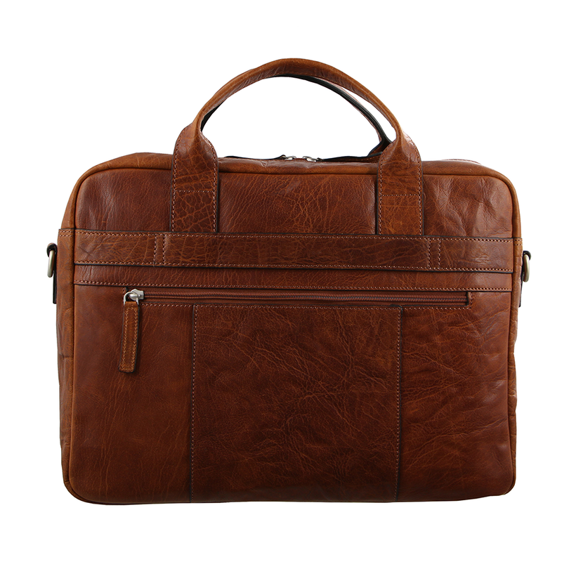 Pierre Cardin Italian Leather 15" Laptop Briefcase Bag (Chestnut)