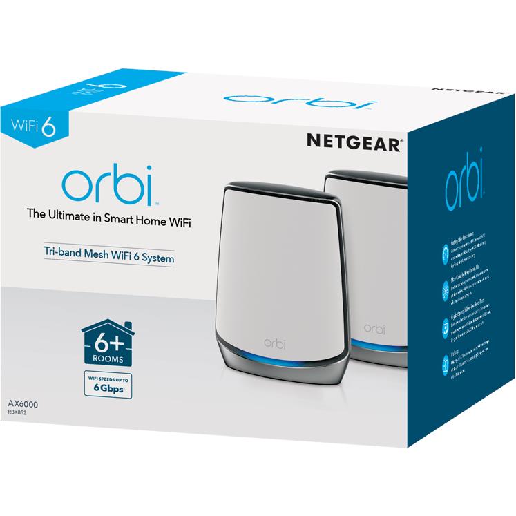 NETGEAR Orbi RBK852 AX6000 Tri-Band Mesh Wi-Fi 6 System (2 Pack)