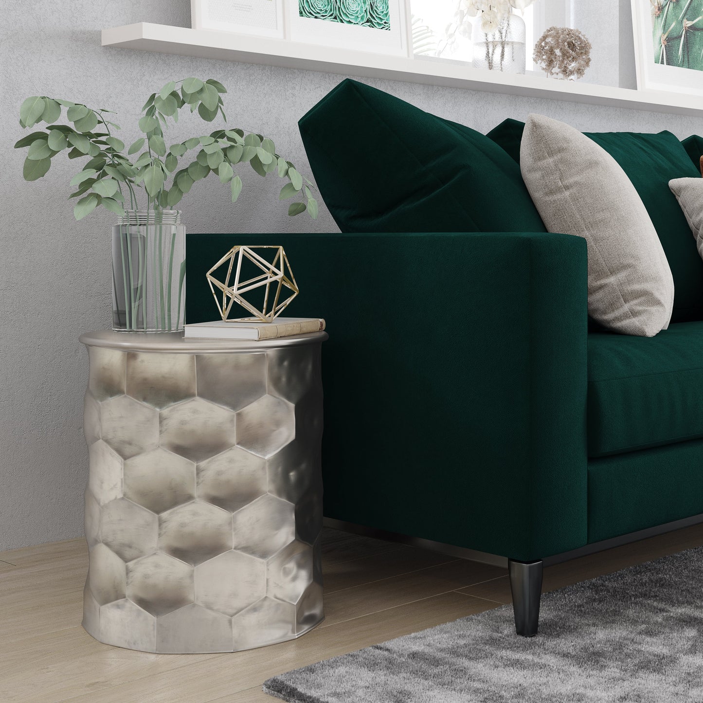 Opalescence Metal Side Table with Removable Round Top and Honey Comb Design