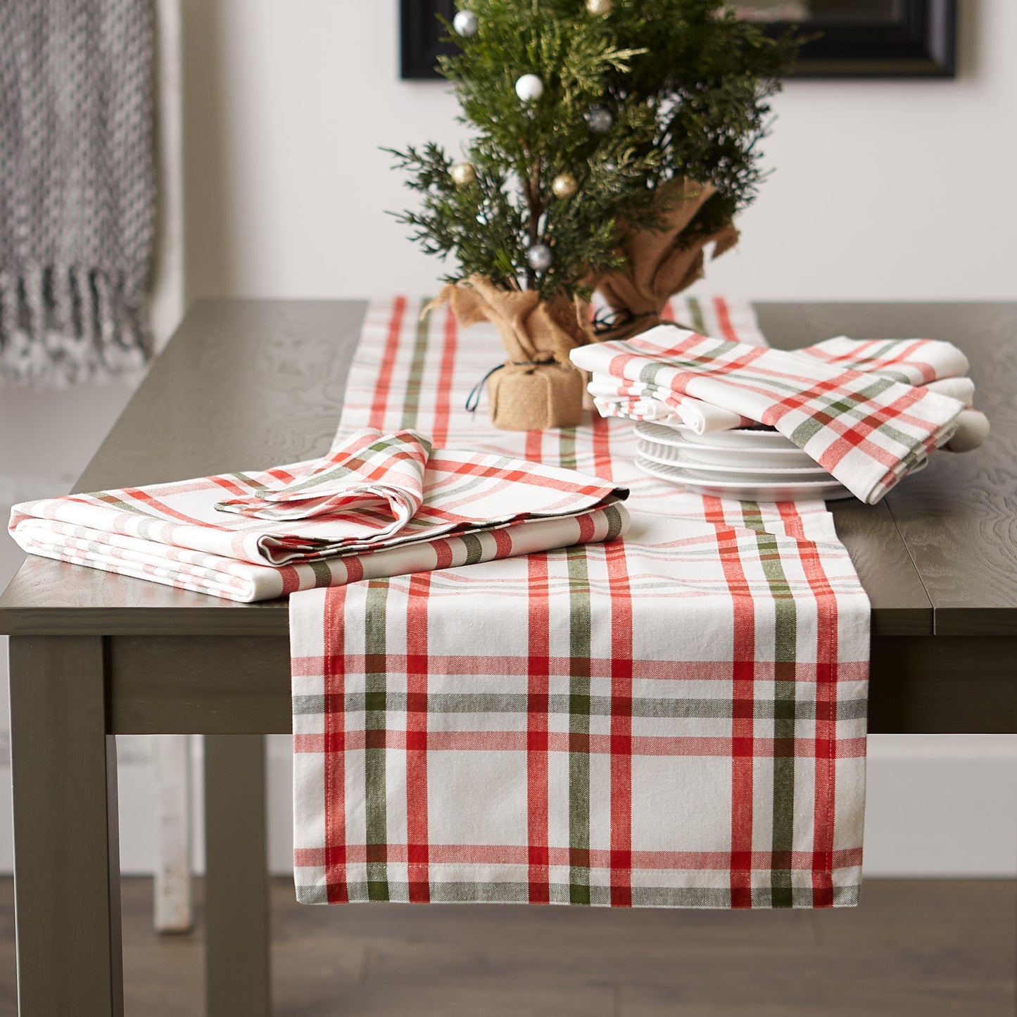 Nutcracker Plaid Table Runner 14X108