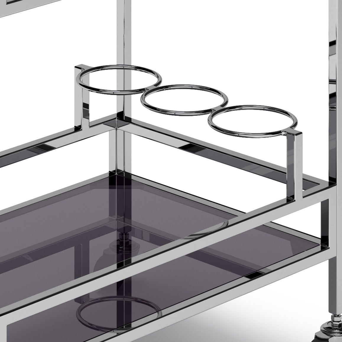 2-Tier Bar Cart with 3 Bottle Storage Rings and Wheels