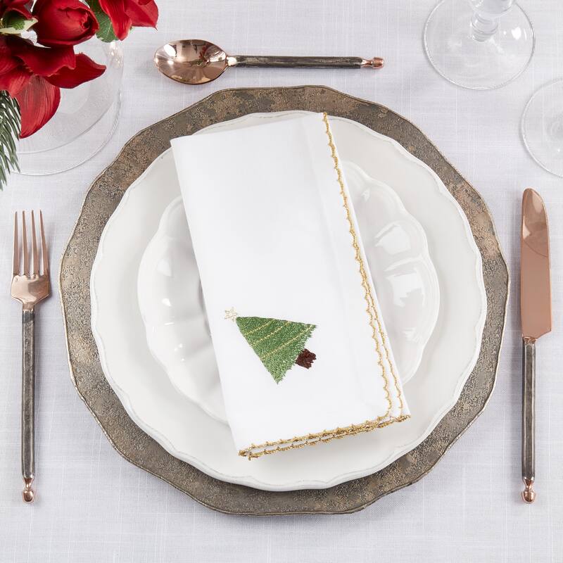 Whip Stitch Christmas Tree Embroidered Napkin, Set of 4