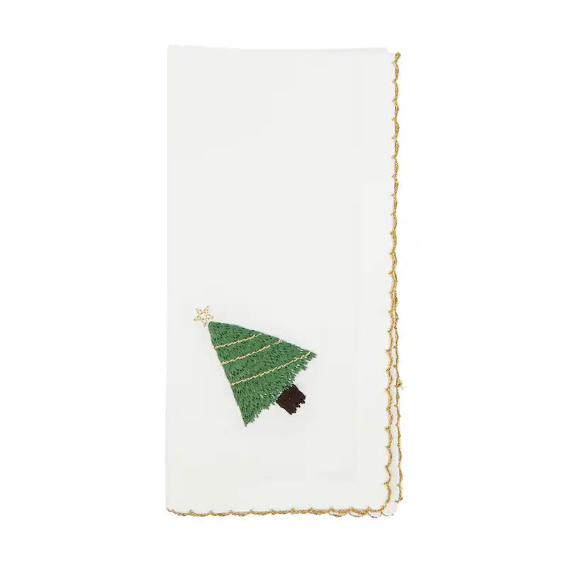 Whip Stitch Christmas Tree Embroidered Napkin, Set of 4