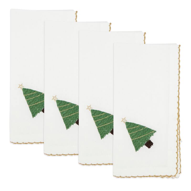 Whip Stitch Christmas Tree Embroidered Napkin, Set of 4