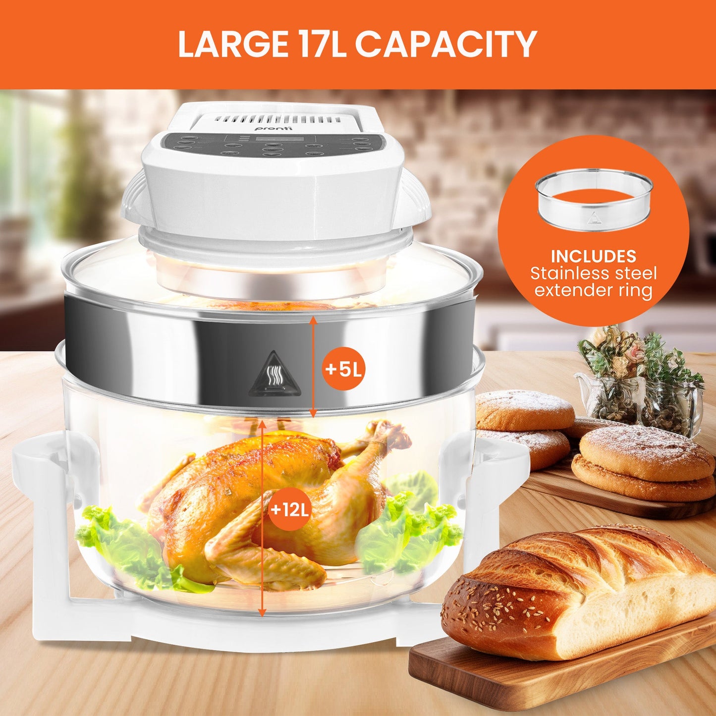 Pronti 17L Digital Convection Oven Broiler Cooker (White)