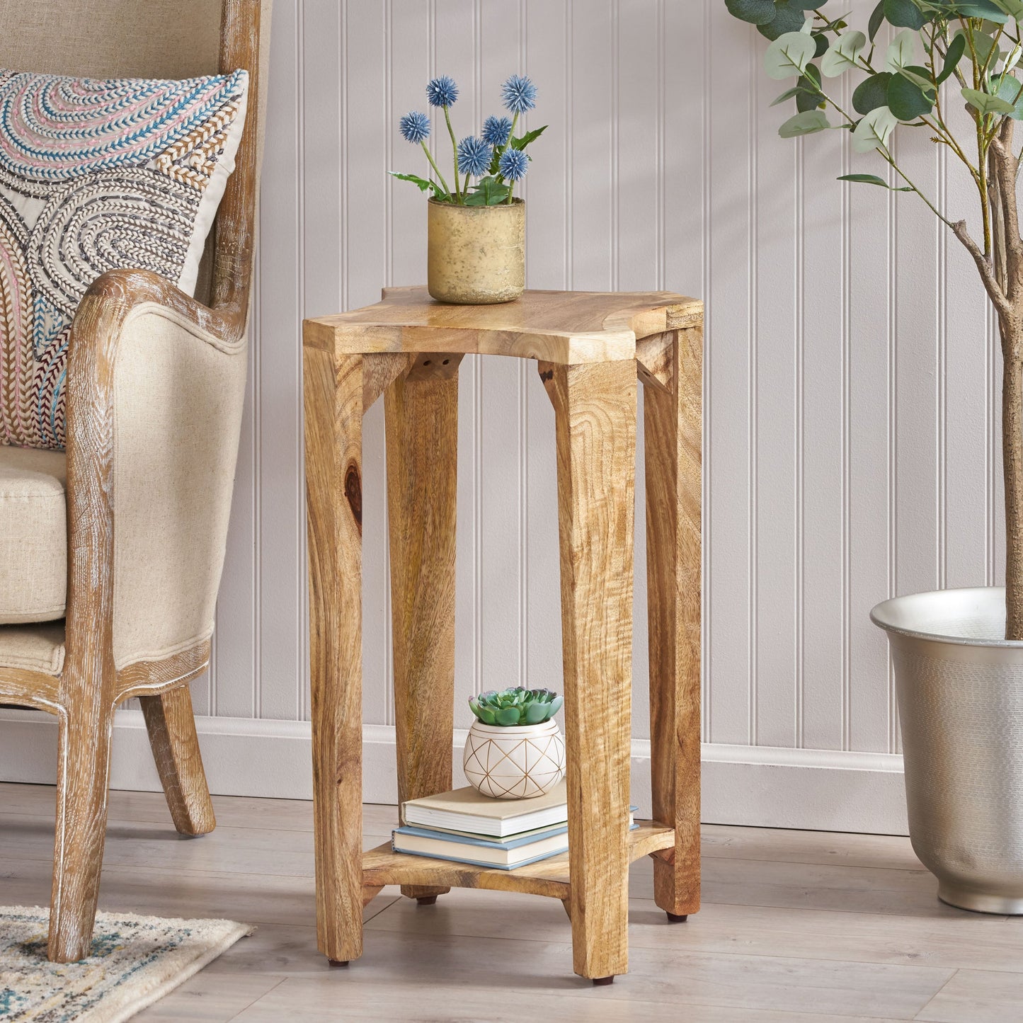 24" Wood Side Table with Open Shelf
