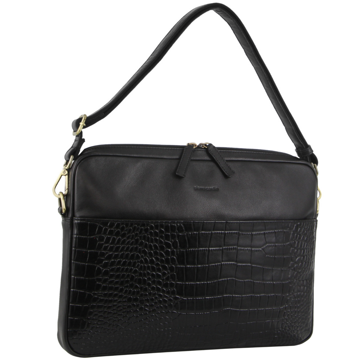 Pierre Cardin Croc-Embossed Leather 15" Laptop Bag (Black)