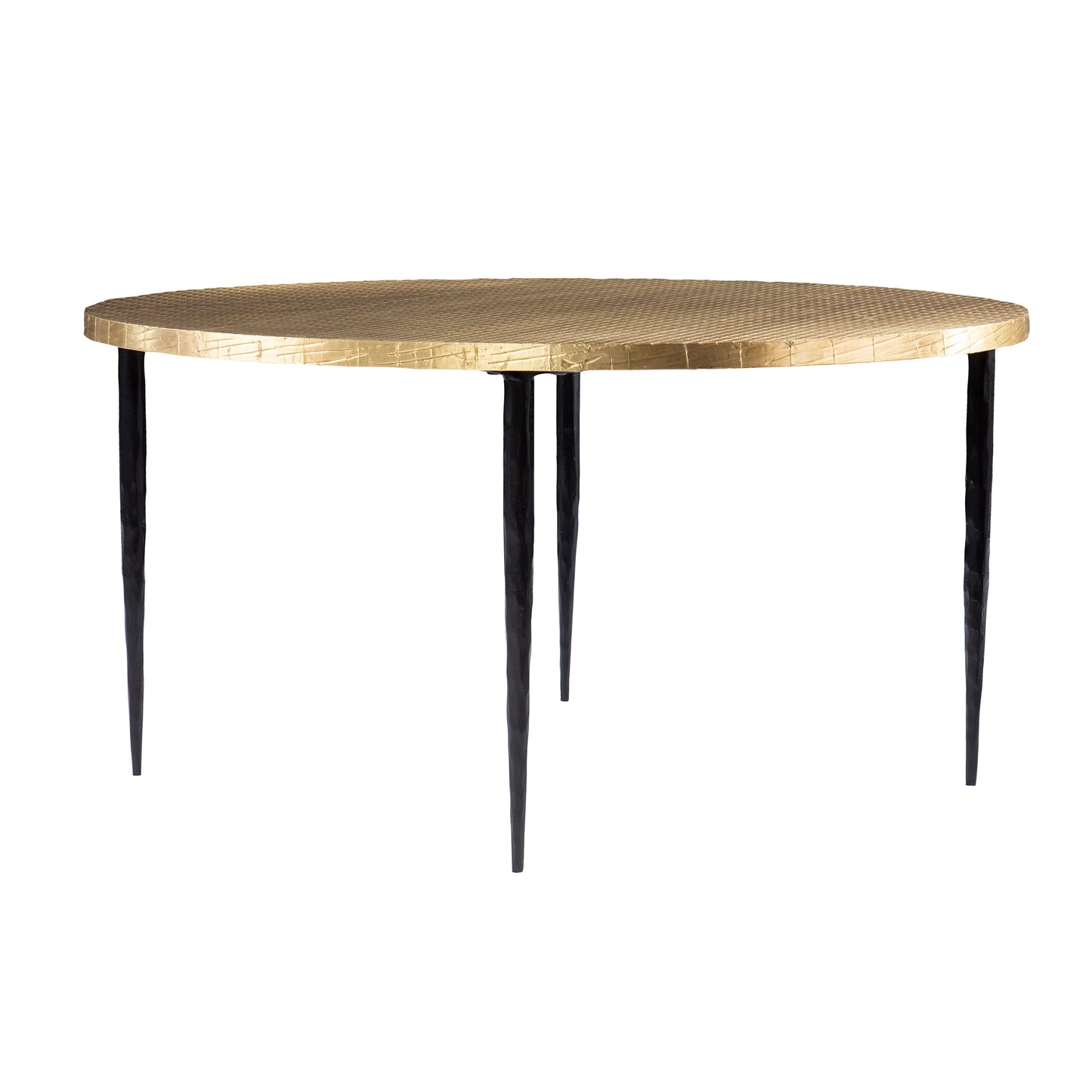 Round Cocktail Table with Embossed Top and Iron Legs