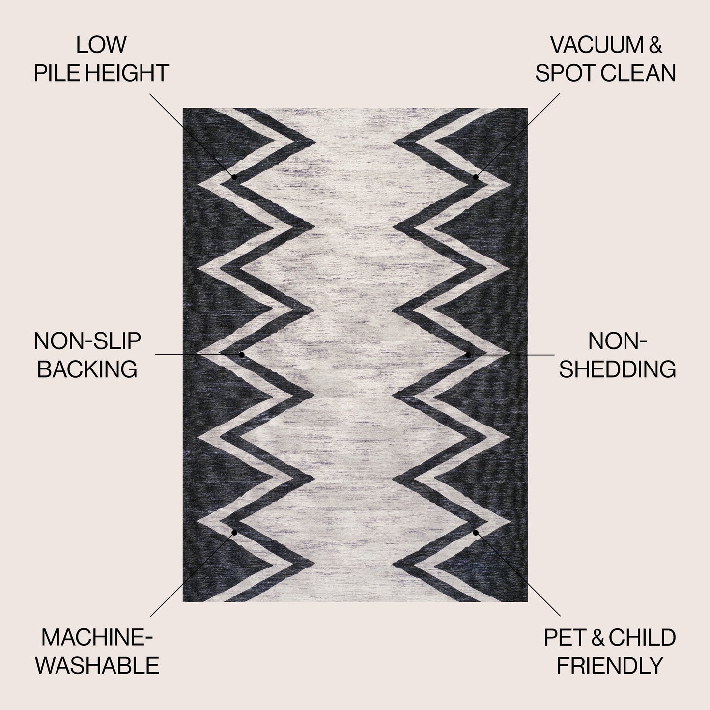 Siksak Modern Chevron Border Machine-Washable Area Rug