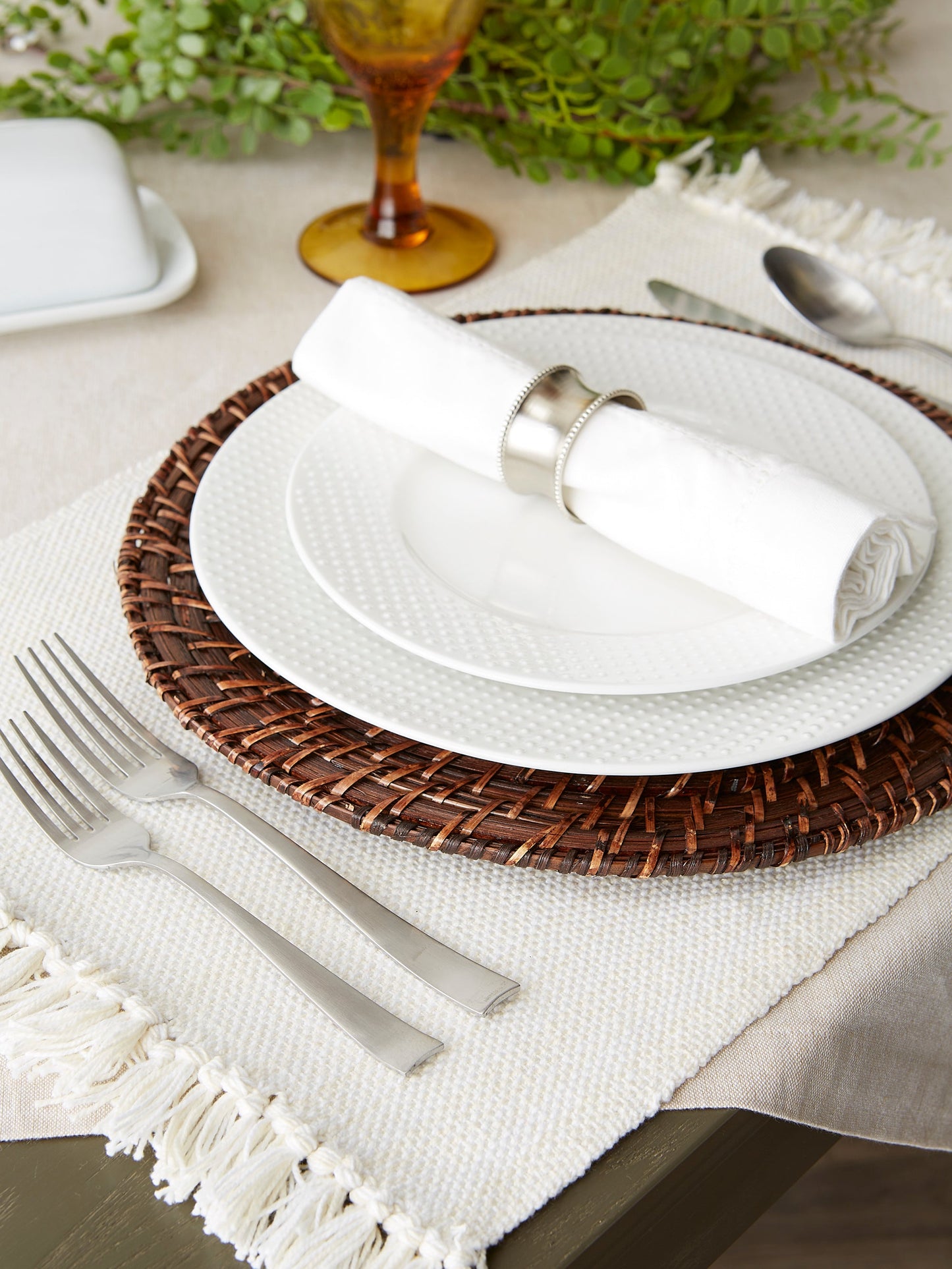 Variegated Fringe 13X19" Nautical Blue Cotton Placemat Set Of 6
