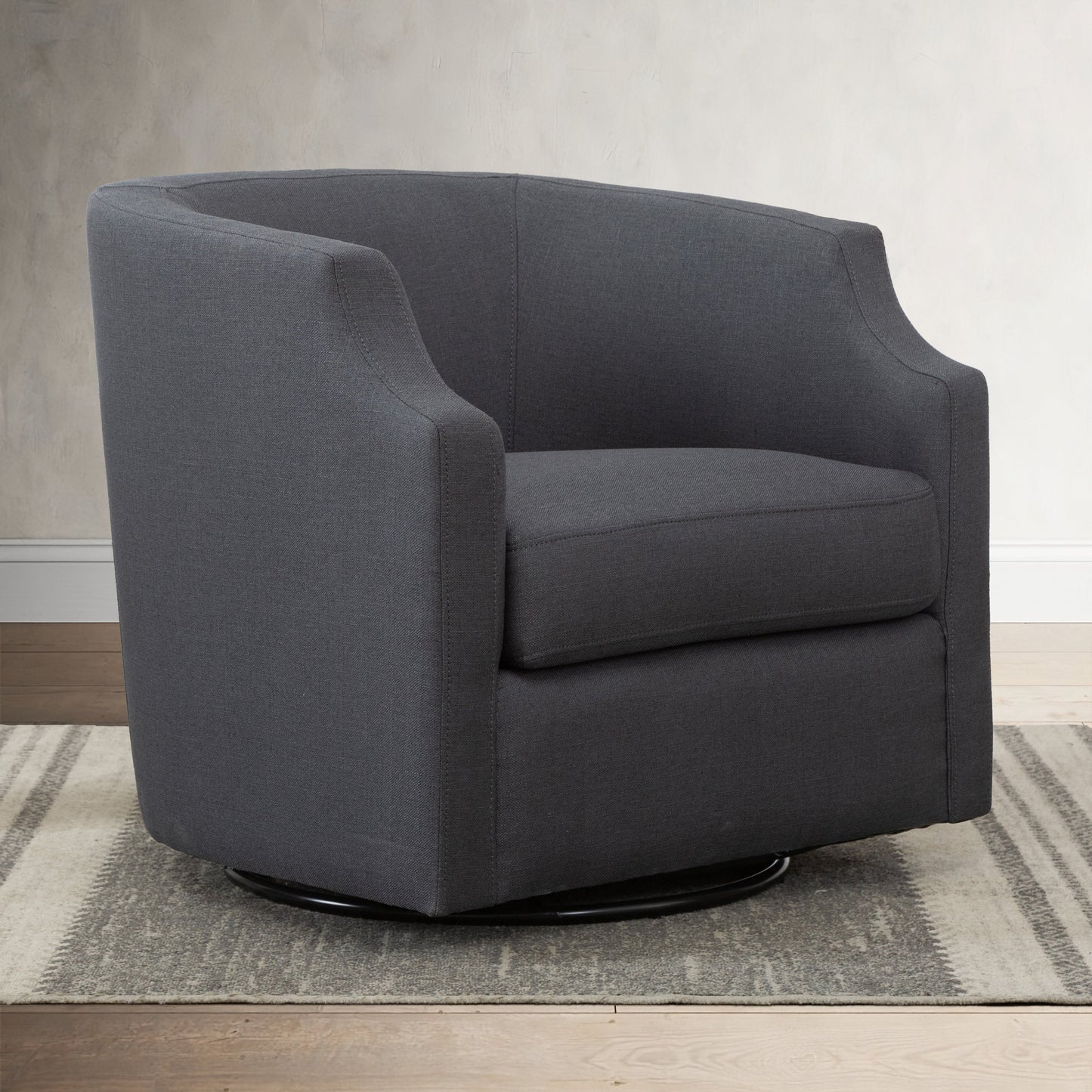 Crocoite Upholstered Barrel Chair with Clip Arms Design and 360-Degree Swivel