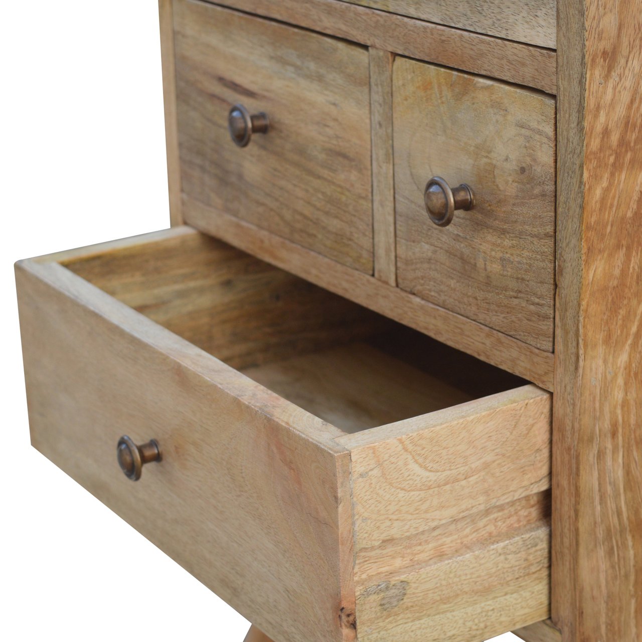 4-Drawer Bedside with Tapered Legs and Shiny Knobs