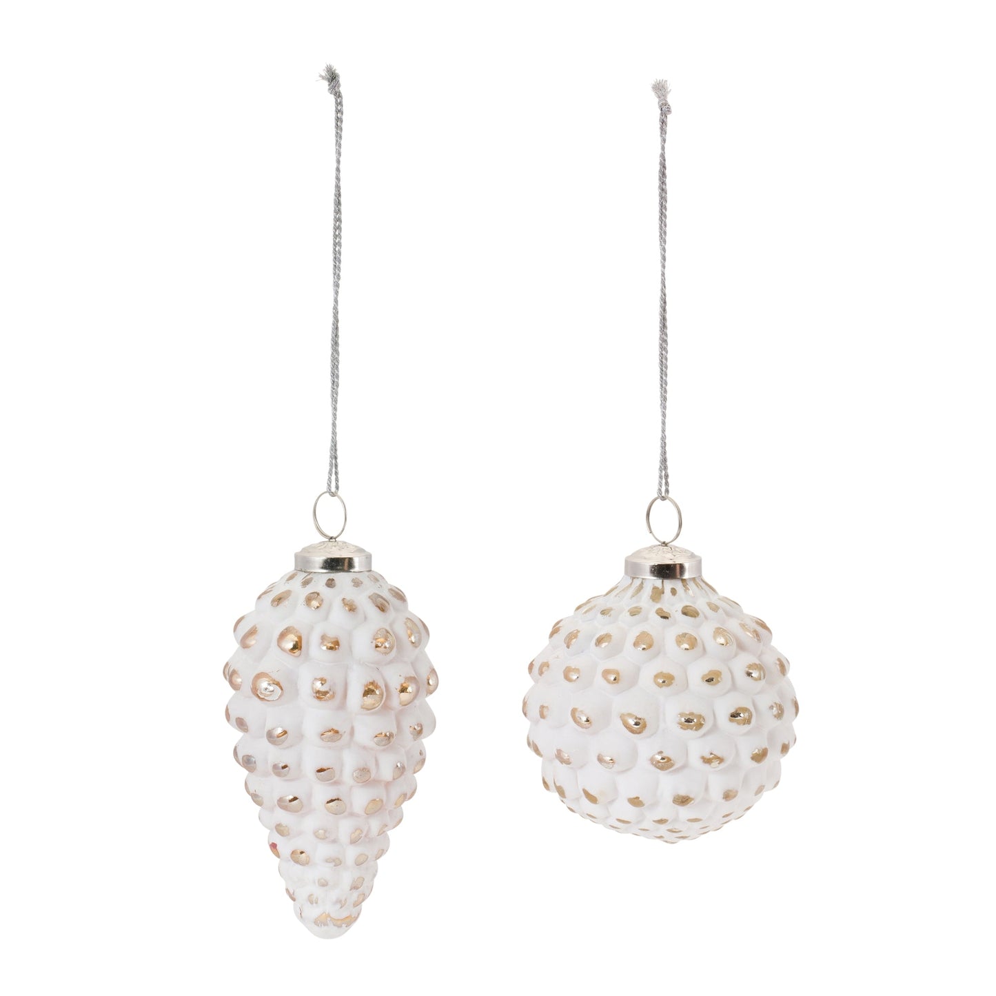 White Washed Glass Ornament, Set of 6
