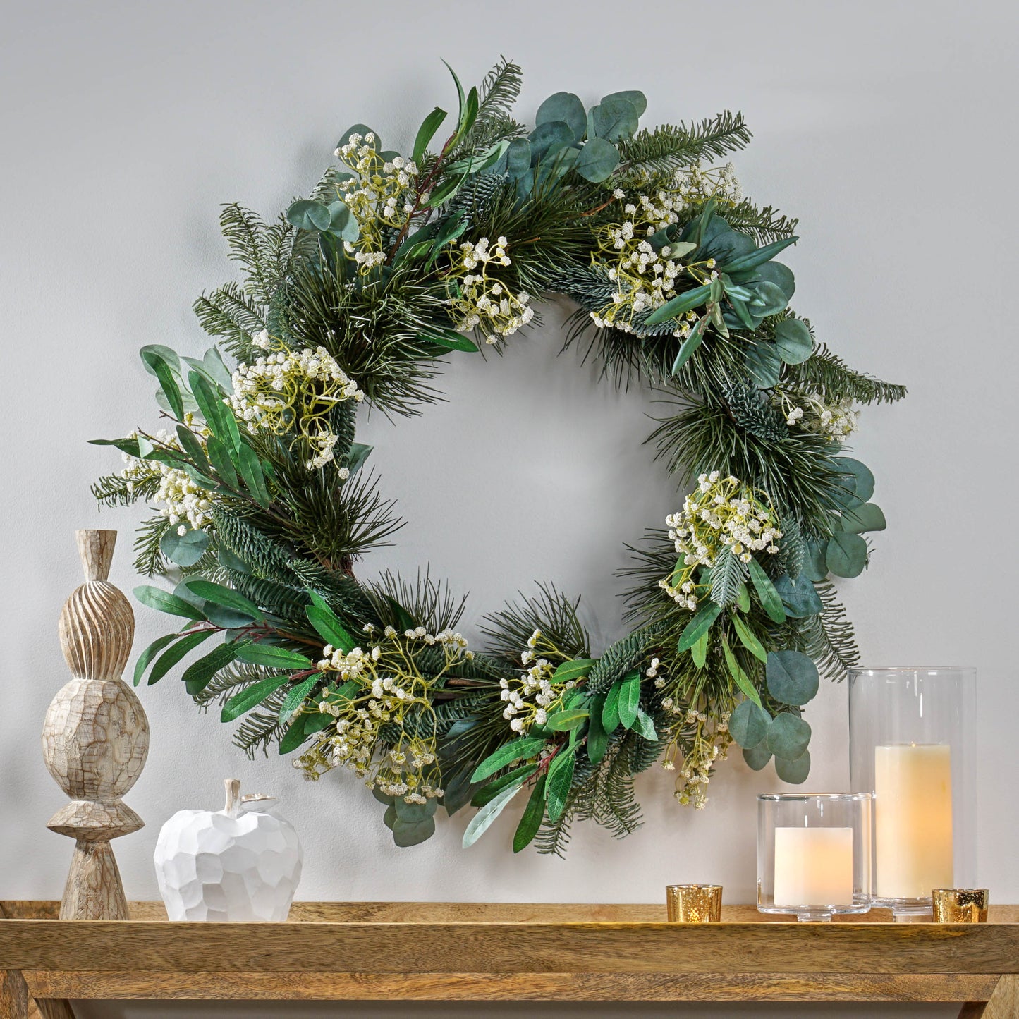Krylo 30-inch Wreath with Eucalyptus Leaves, Pine Twigs
