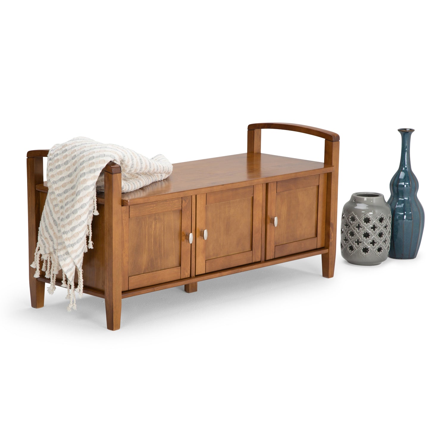Empress Solid Wood Entryway Storage Bench with 3 Doors