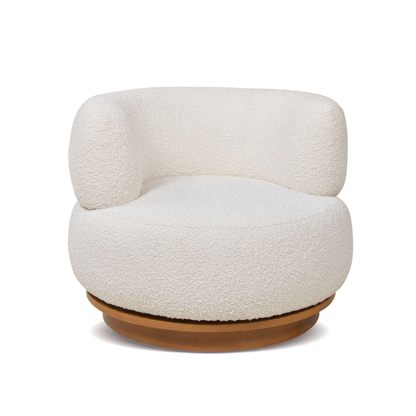 Upholstered Swivel Barrel Chair with Low Back and Wood Base