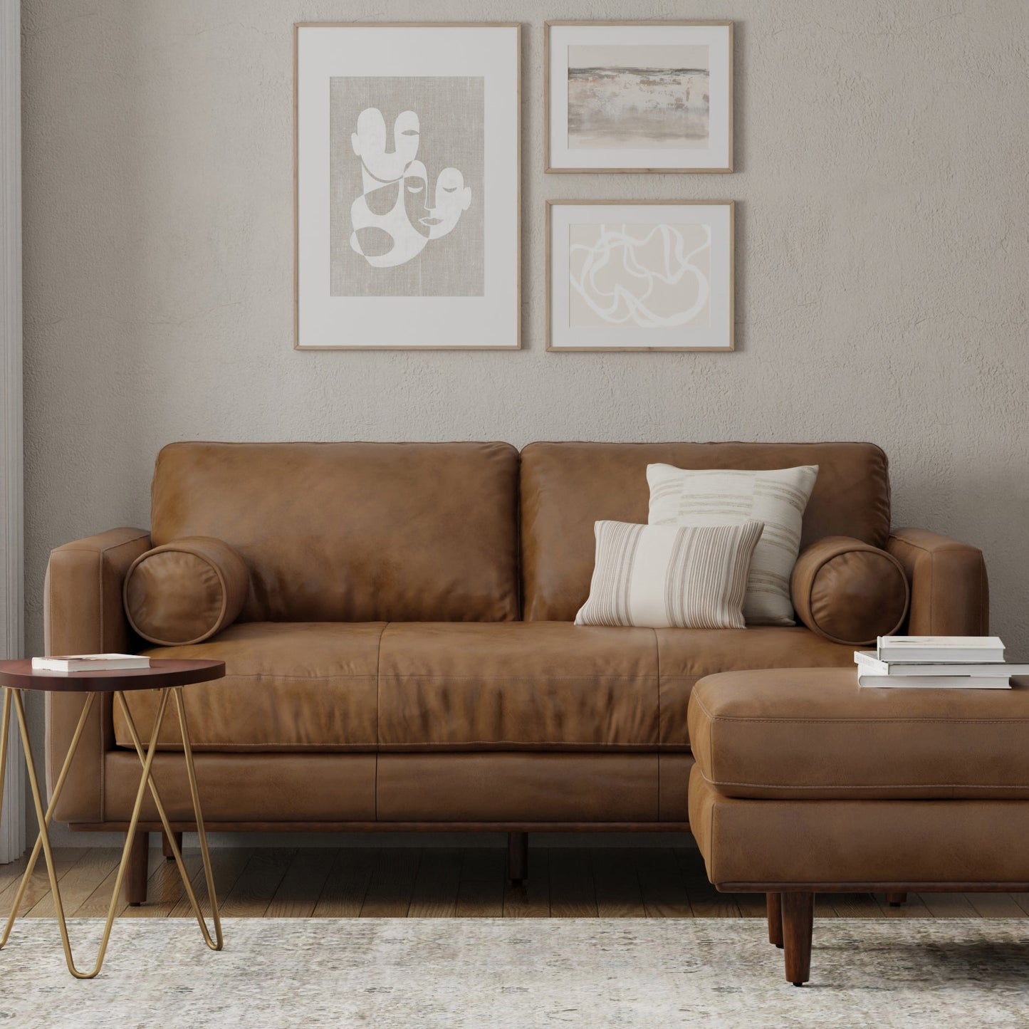 Luminae 72" Upholstered Sofa with 2 Bolster Pillows and Loose Back Cushions