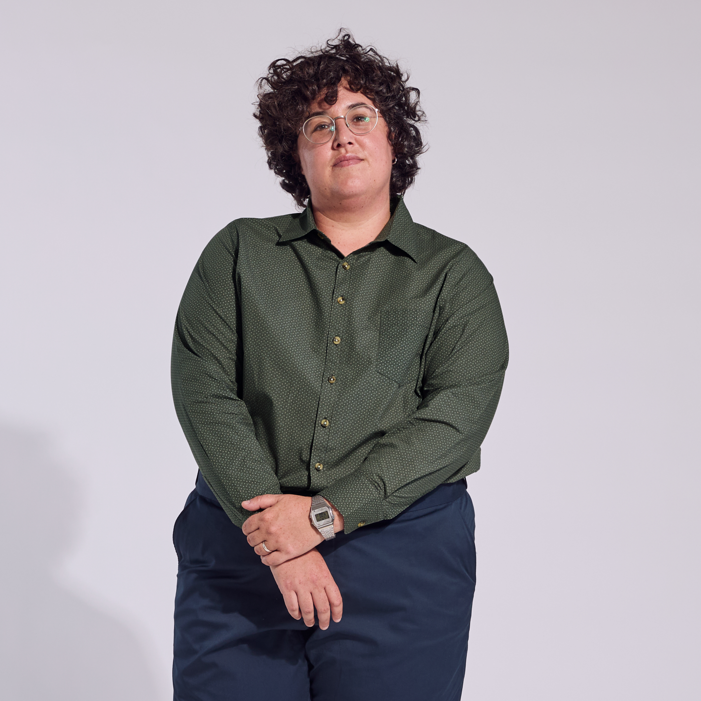 Olive Trichome Point Collar Shirt