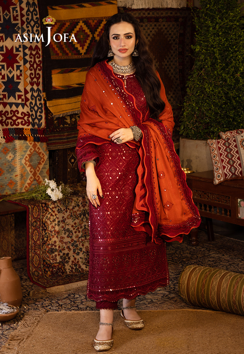 AJKTP-02 EMBROIDERED SELF TWILL 3 PCS STITCHED