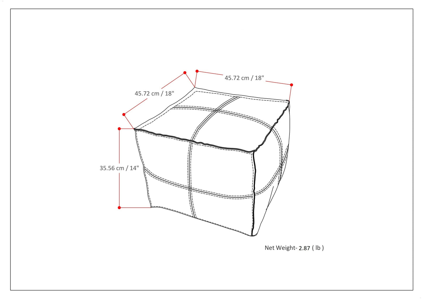 Tranquiluxe Faux Leather Square Pouf with Top Stitching Detail and Zipper