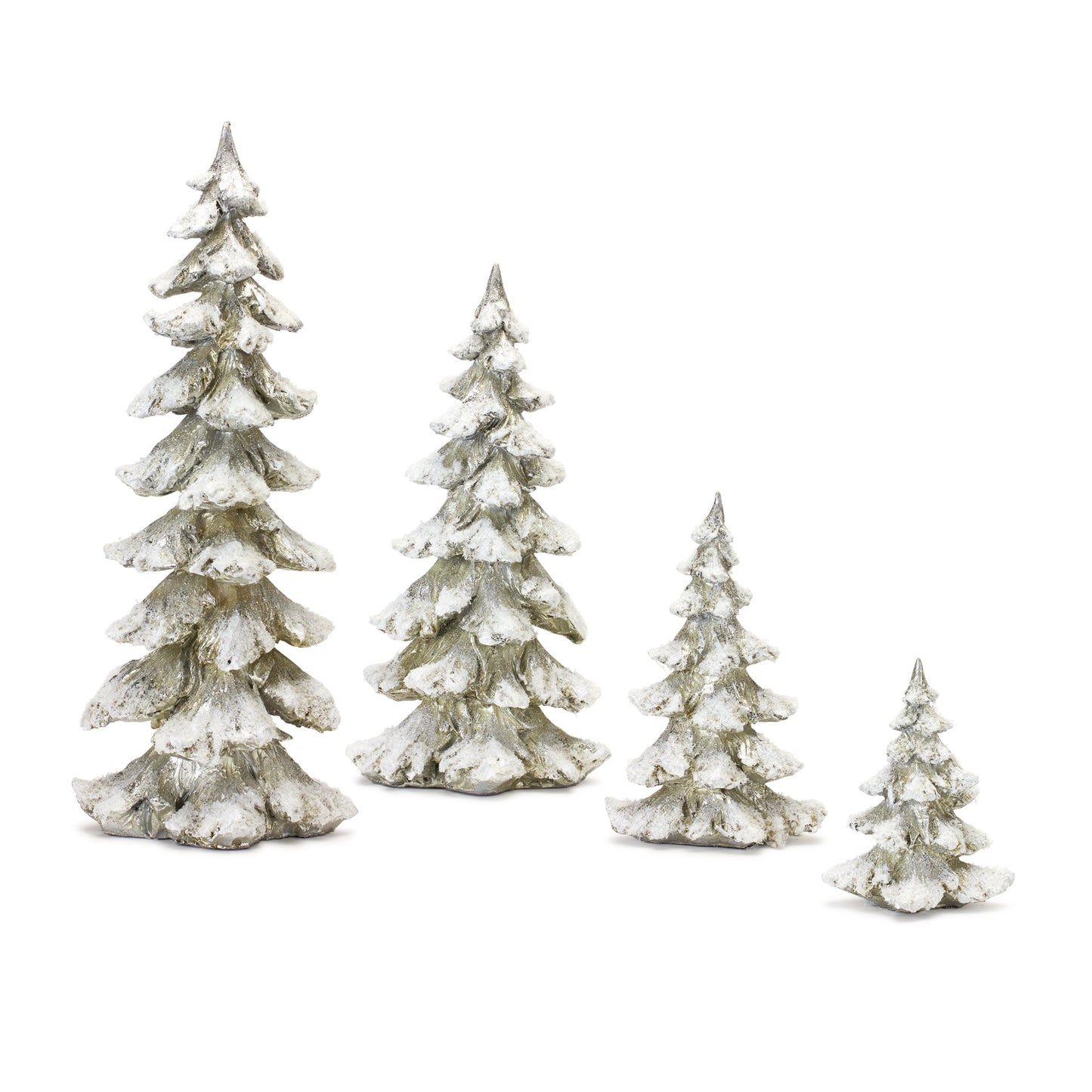 Frosted Pine Tree Décor with Silver Finish, Set of 4