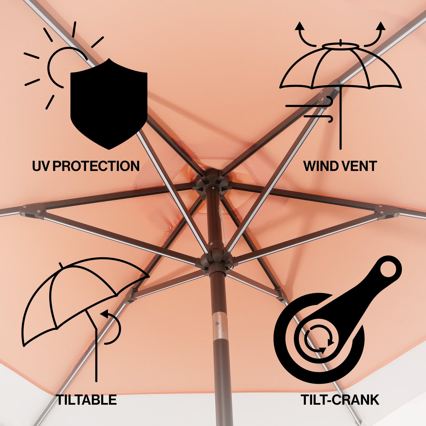 Spencer Classic Coastal 2-Tone Solar LED Market Patio Umbrella with 12 LED Strip Lights