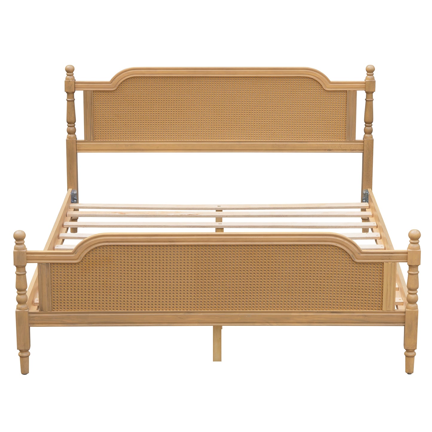 Excelsis Rattan Bed Frame with Fluted Legs, Antique Walnut