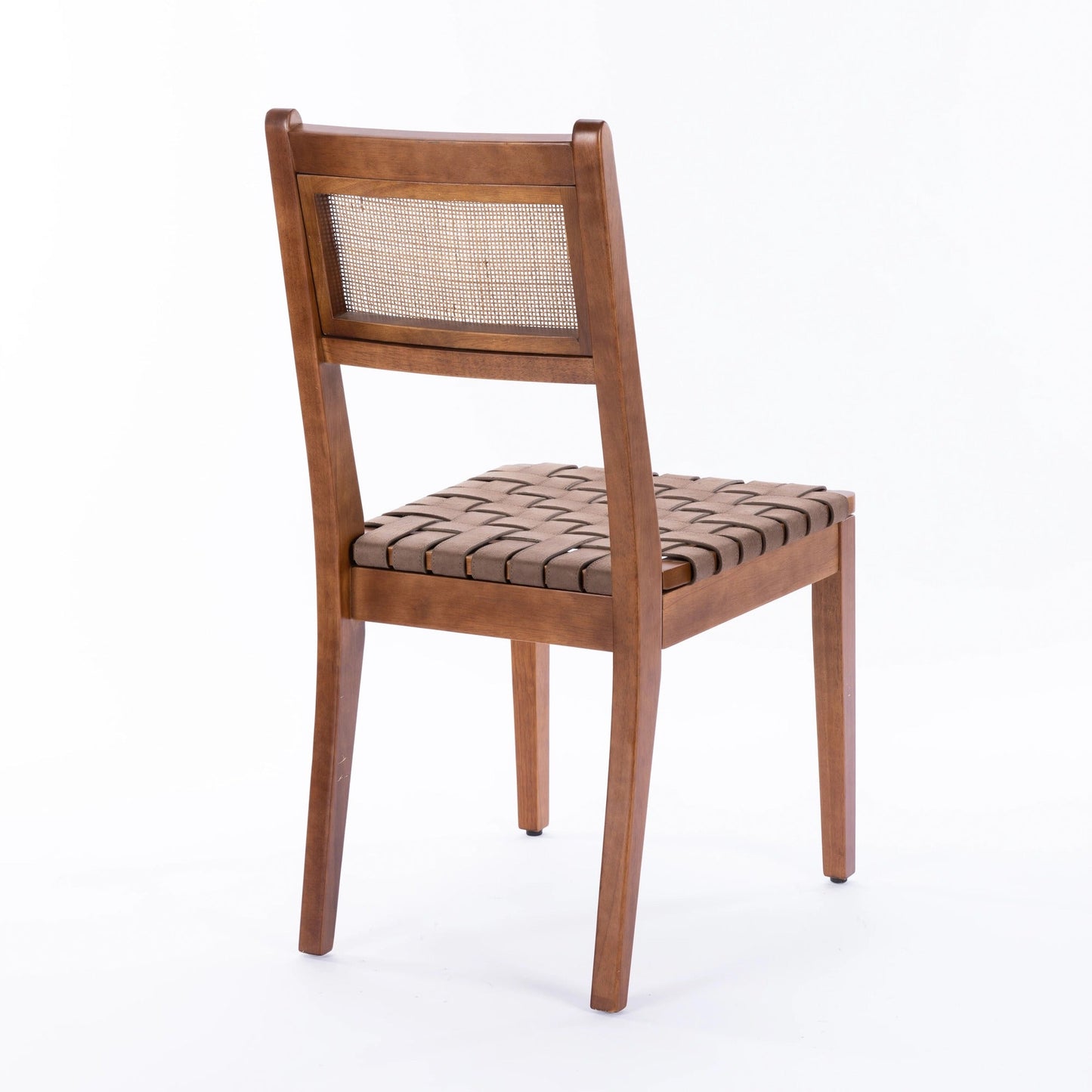 Dining Chair with Rattan Back and Wood Legs, Set of 2