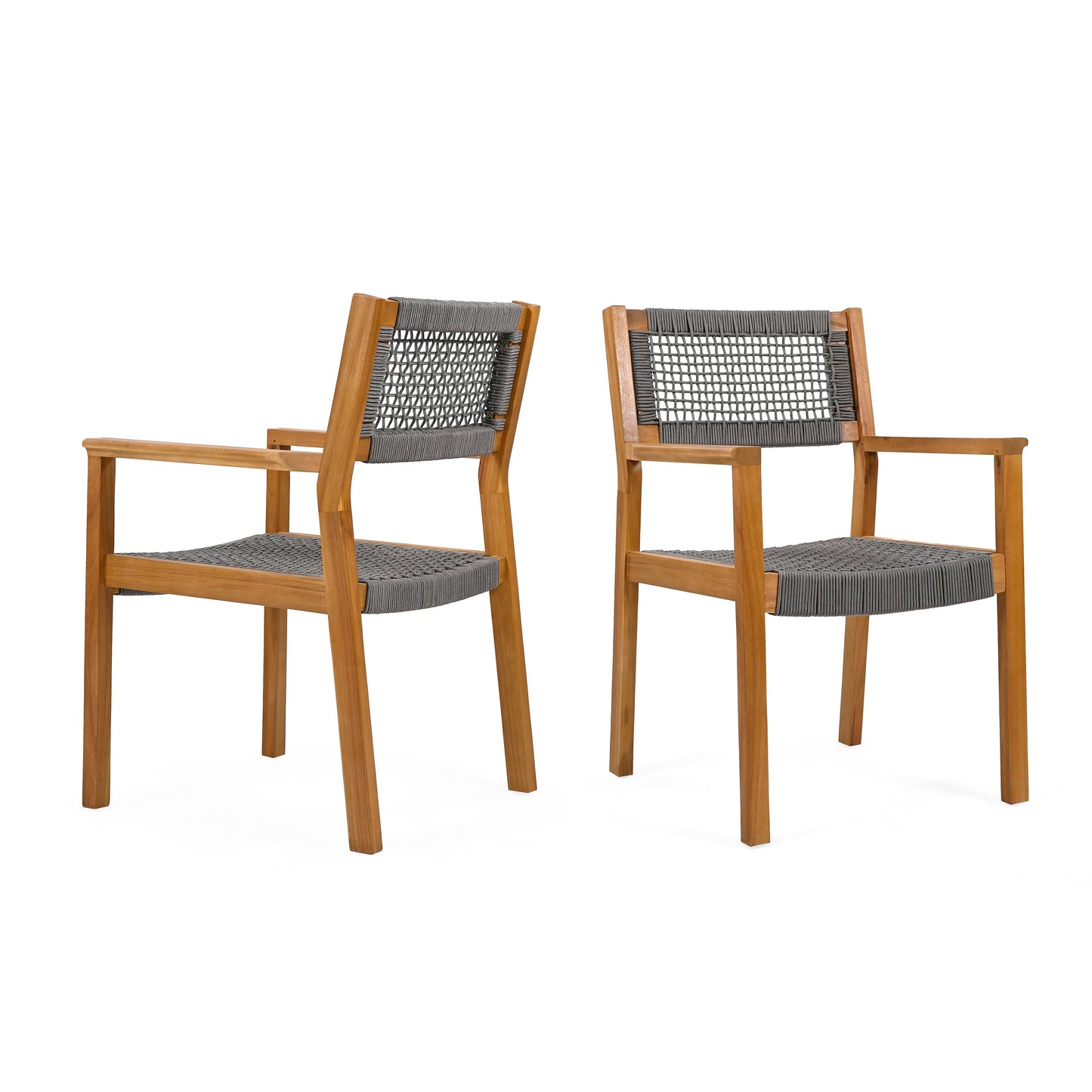 Belladom Wood and Rope Dining Chair with Open Back, Set of 2