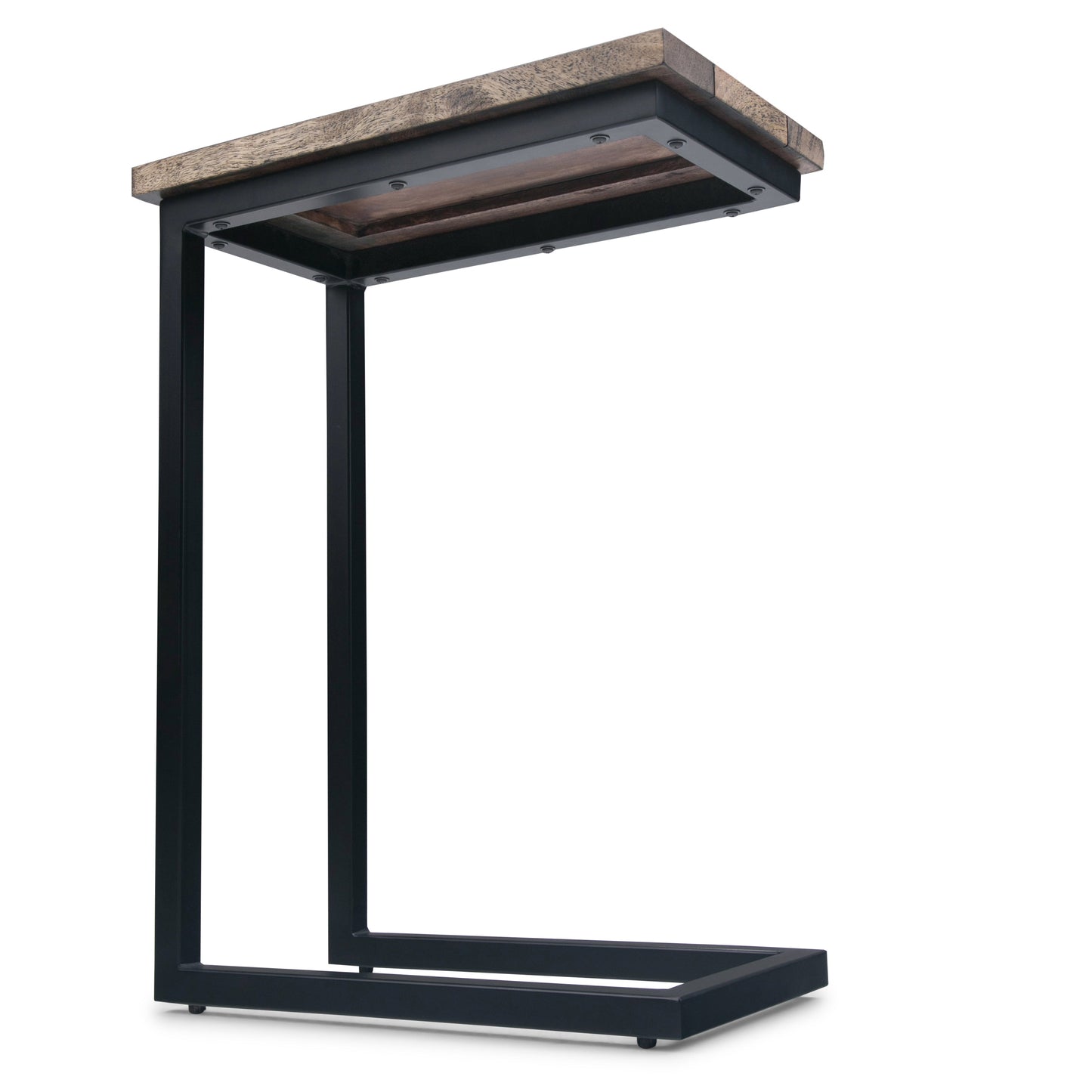 Haloed Side Table with C-Shaped Design and Metal Frame