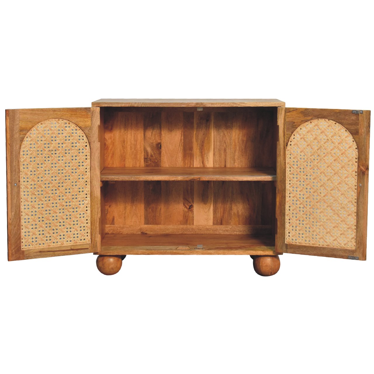 Cabinet with 2 Arch Woven Front Doors and Ball Feet