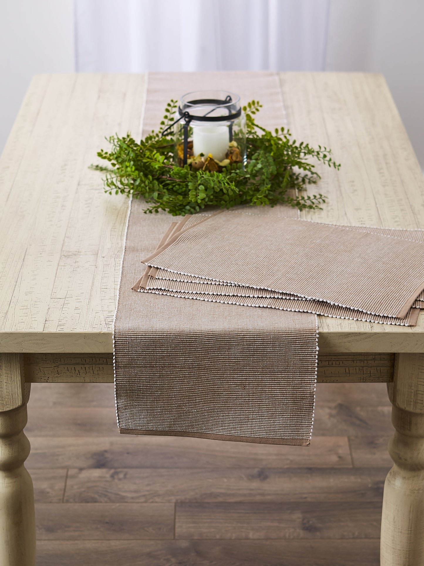 Stone/White 2-Tone Ribbed Table Runner 13X72