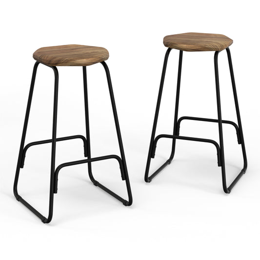 Backless Round Counter Stool with Metal Sled Base and Footrest, Set of 2