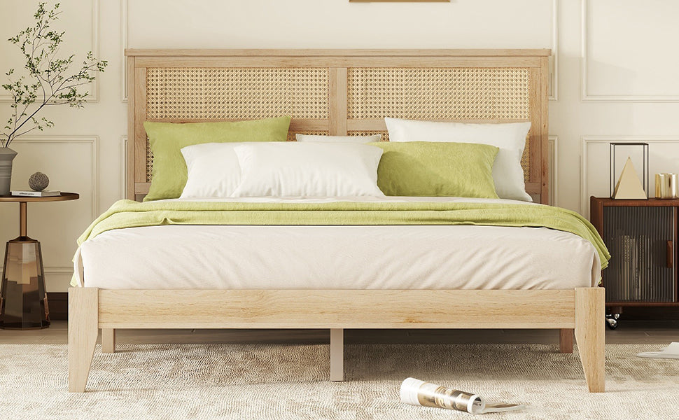 Queen Size Bed with Rattan Headboard