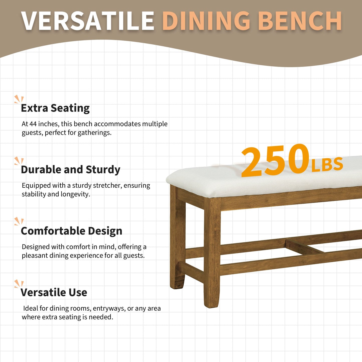 Kivor 6-Piece Dining Set with Extendable Table, Bench and 4 Ladder-Back Chairs